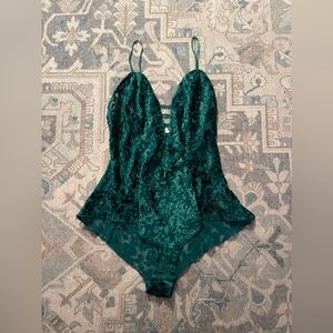 Vintage Victoria’s Secret Green Velvet Floral Teddy